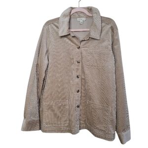Casualcore  Womens Tan Corduroy  Wide Wale Button-Down Shirt  jacket Large
